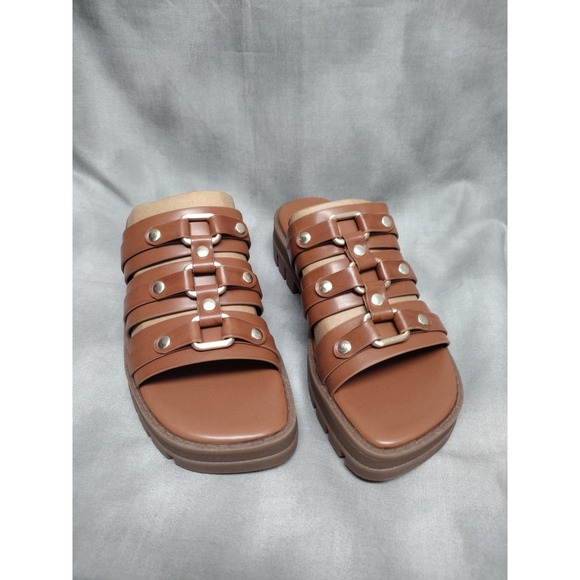 Nine West Cazz Women's Size 5m‎ / Youth 3 Faux Leather Y2K Slip On Slide Sandals - Picture 1 of 3